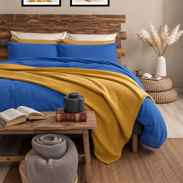 Austin Blue Double Duvet Cover Set in Recycled Cotton
