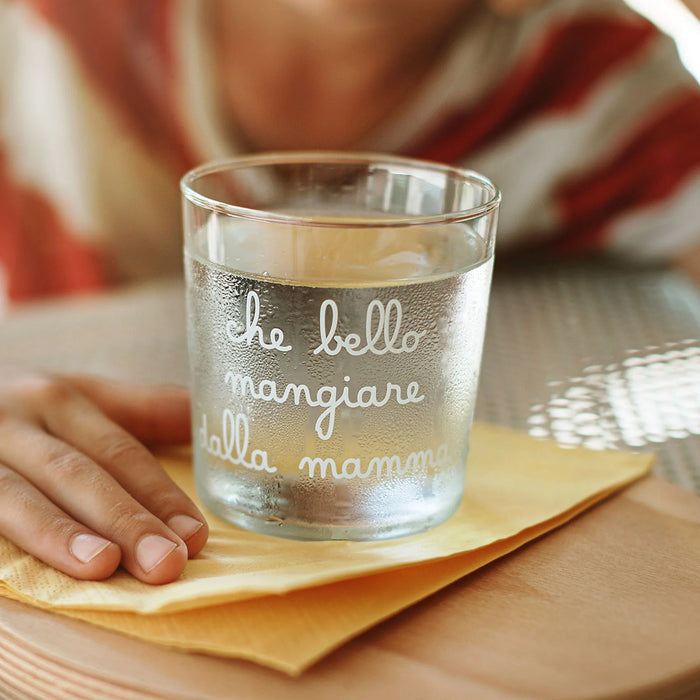 Bicchiere in Vetro "Che Bello mangiare dalla Mamma"