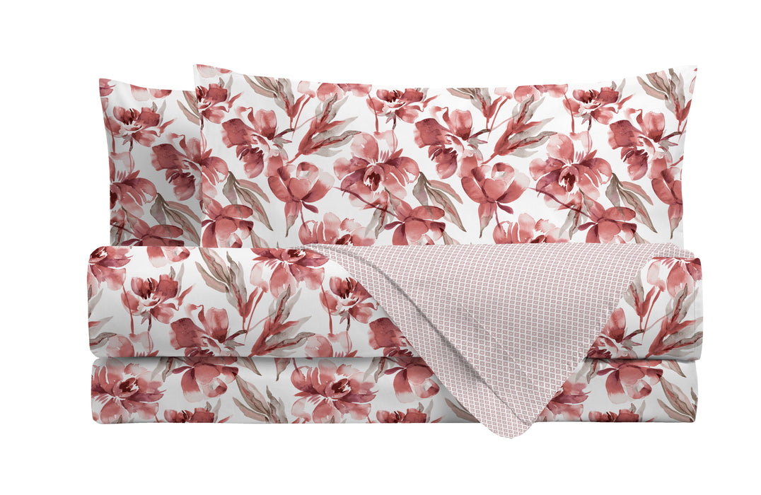 Completo Letto Flower Burgundy Matrimoniale