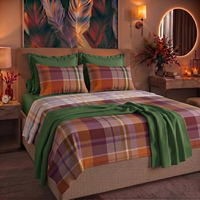 Completo Letto in Cotone Matrimoniale Ralph Verde/Ruggine/Viola