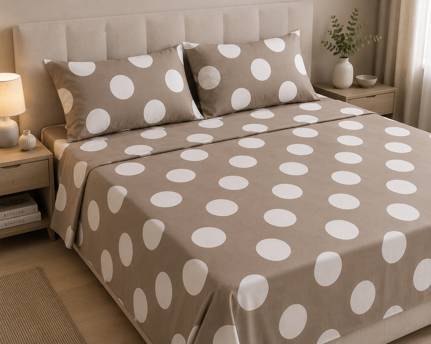 Completo Letto in Cotone Matrimoniale Pois Beige