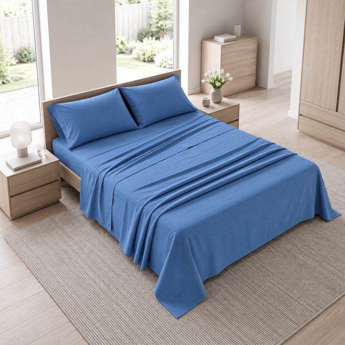 Completo Letto Matrimoniale Tinta Unita Blu Cobalto