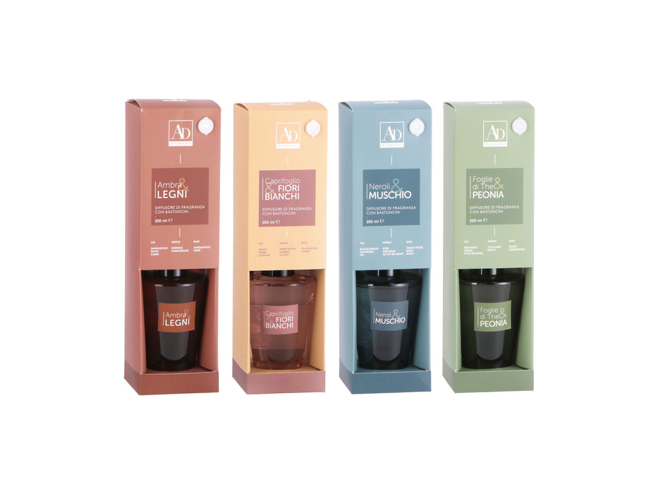 Diffusore con Bastoncini 200ml - 4 Fragranze