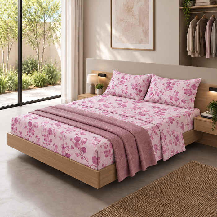 Completo Letto in Cotone Matrimoniale Tosca Rosa