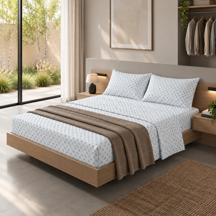Completo Letto in Cotone Matrimoniale Cornelia Azzurro