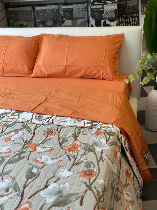 Completo Letto in Cotone Matrimoniale Maxi Tinta Unita Arancione