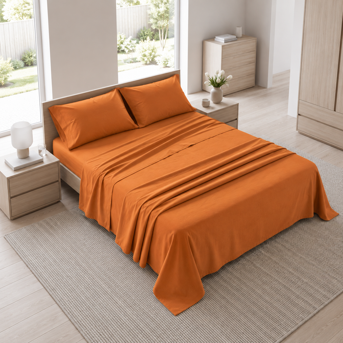 Completo Letto Matrimoniale Tinta Unita Arancione