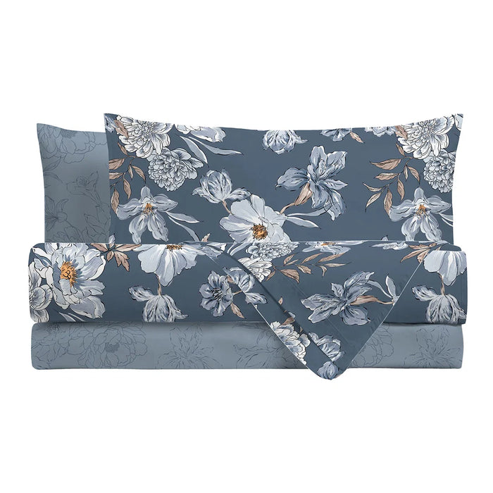 Completo Letto in Cotone Matrimoniale Julienne Blu