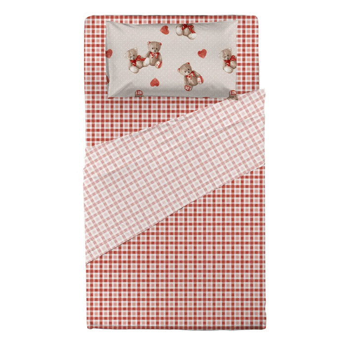 Completo Letto in Cotone Singolo Orsetti Rosso