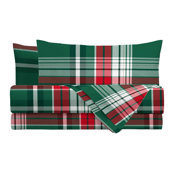 Completo Letto in Cotone Singolo Tartan Espen Verde