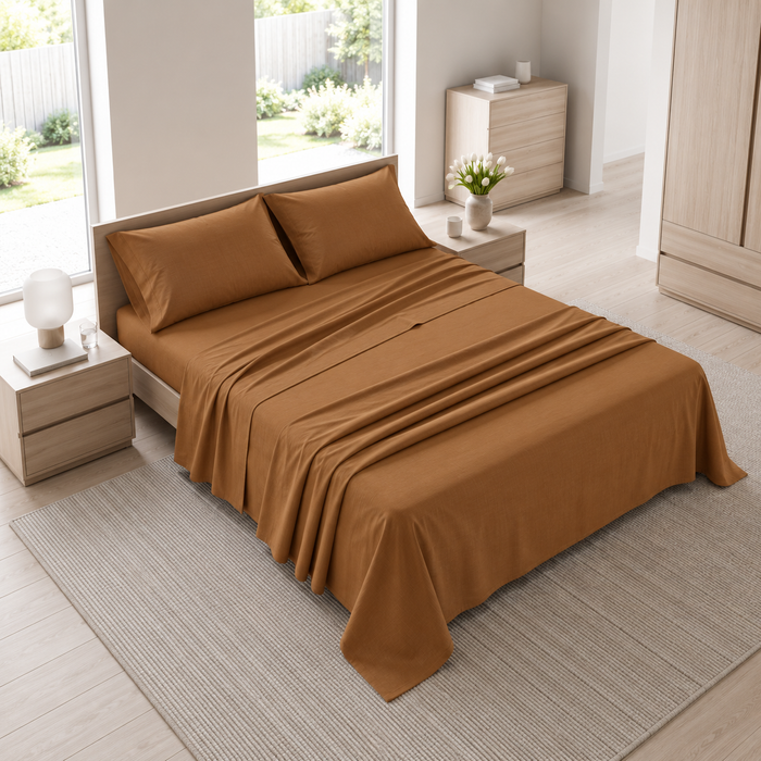 Completo Letto Matrimoniale Tinta Unita Ocra