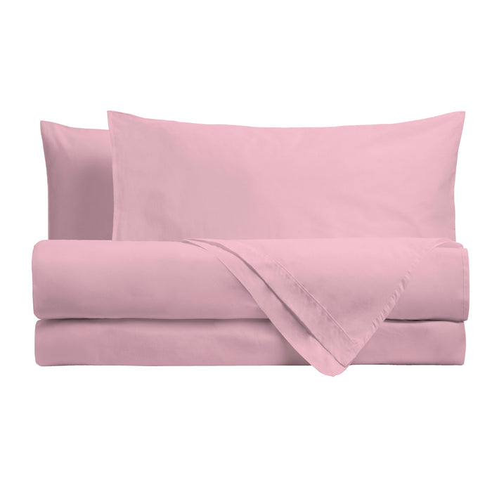 Completo Letto in Cotone Matrimoniale Maxi Tinta Unita Rosa