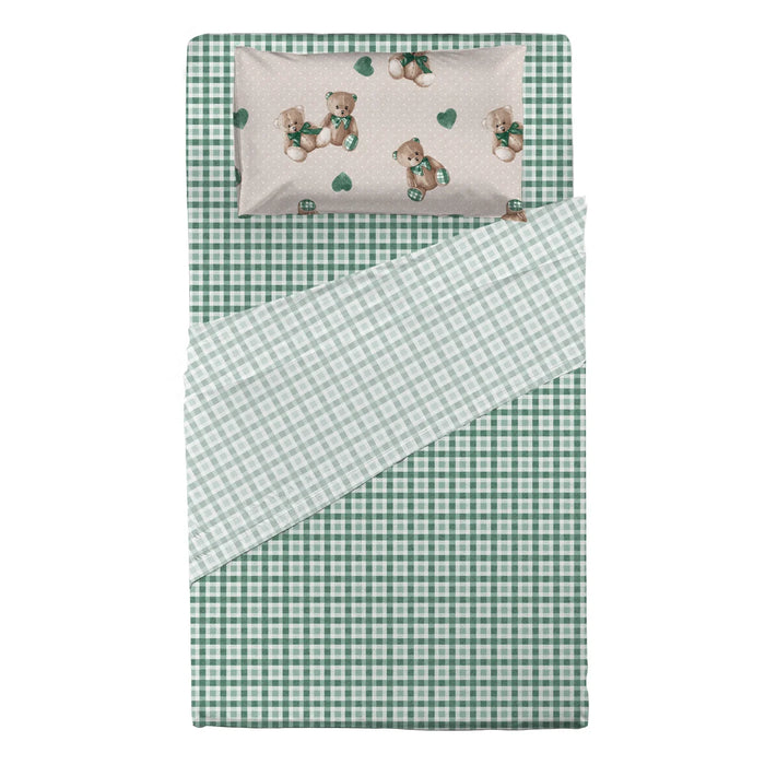 Completo Letto in Cotone Singolo Orsetti Verde