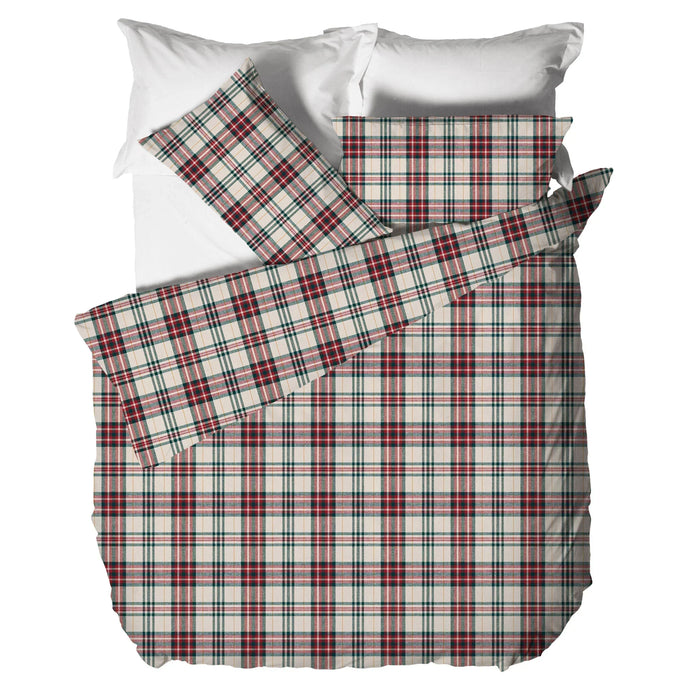 Copripiumino in Cotone Matrimoniale Tartan Bianco