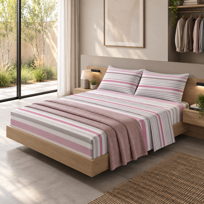 Completo Letto in Cotone Matrimoniale Romeo Rosa