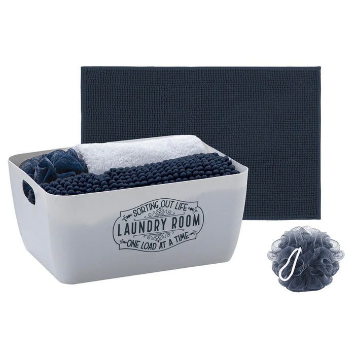 Set Bagno - Cestino con Asciugamano, Tappeto e Spugna