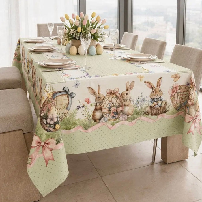 Tovaglia Stampata Green Rabbit in 100%Cotone (2 Misure)
