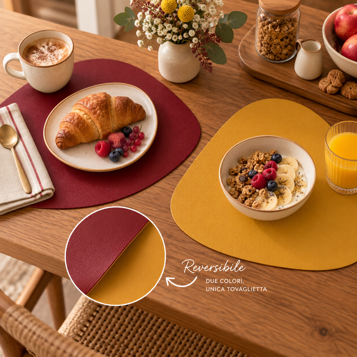 Tovaglietta Colazione Similpelle Bicolor Bordeaux/Senape