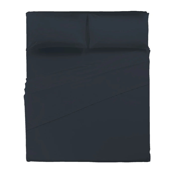 Completo Letto Matrimoniale in Percalle Tinta Unita Blu Notte
