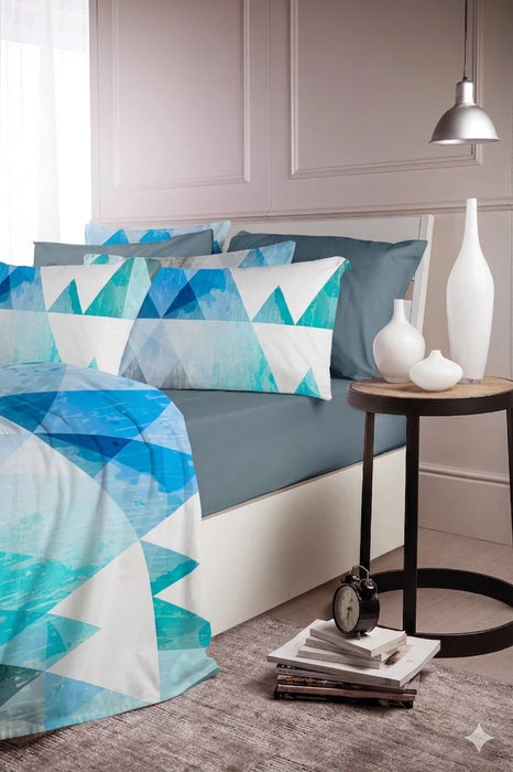 Completo Letto Copriletto Matrimoniale in Stampa Digitale Dalton Blu