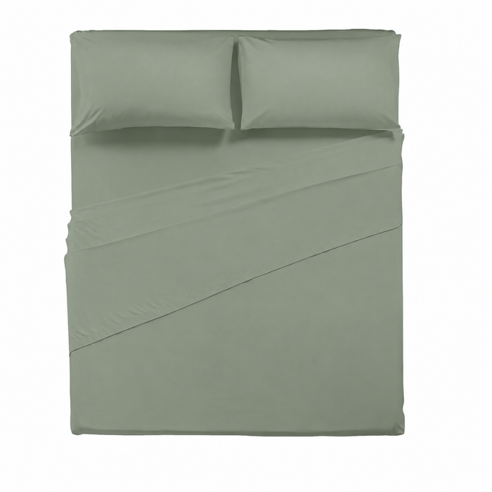 Completo Letto Matrimoniale in Percalle Tinta Unita Verde Salvia