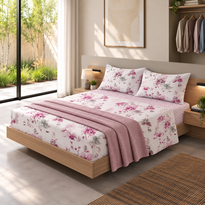 Completo Letto in Cotone Matrimoniale Micole Rosa