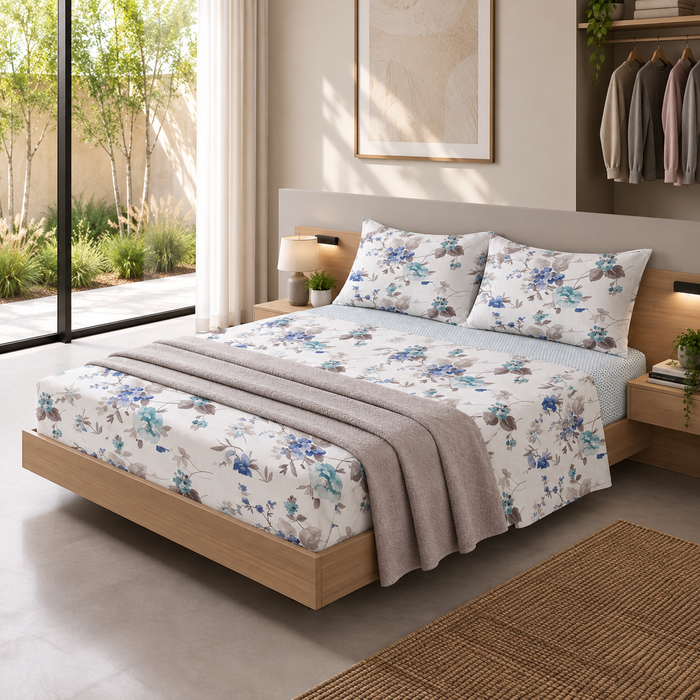 Completo Letto in Cotone Matrimoniale Micole Blu