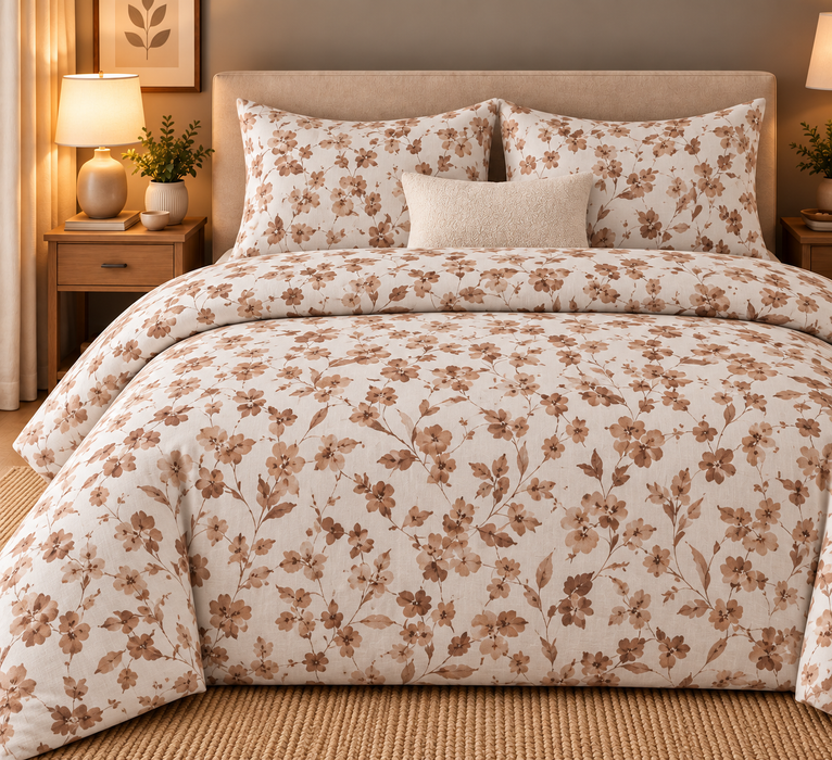 Completo Letto in Flanella Matrimoniale Malika Caramello