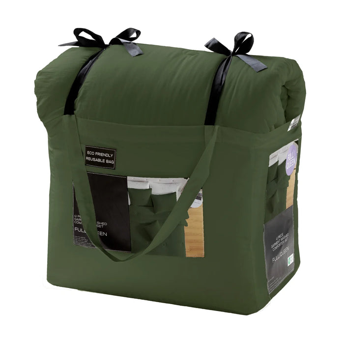 Set 4 Pezzi - Trapunta con Federe e Cuscino Arredo Verde Oliva