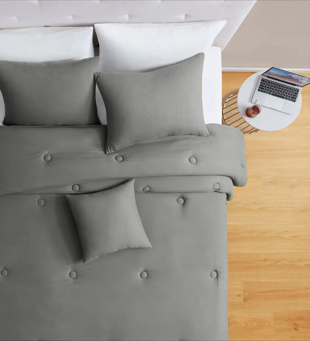 Set 4 Pezzi - Trapunta con Federe e Cuscino Arredo Grigio Antracite