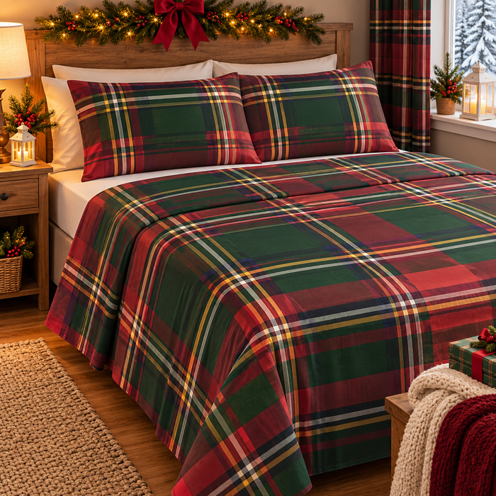 Completo Letto in Cotone Matrimoniale Tartan British Verde
