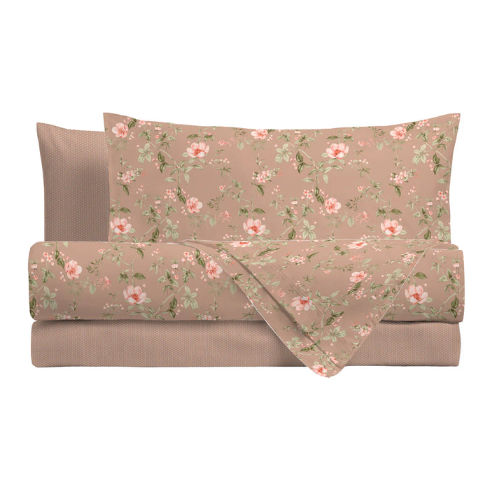 Completo Letto in Cotone Piazza e Mezza Pauline Beige