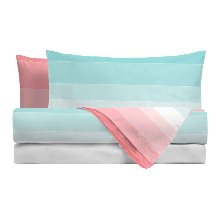 Completo Letto in Cotone Matrimoniale Shades Blu/Rosa