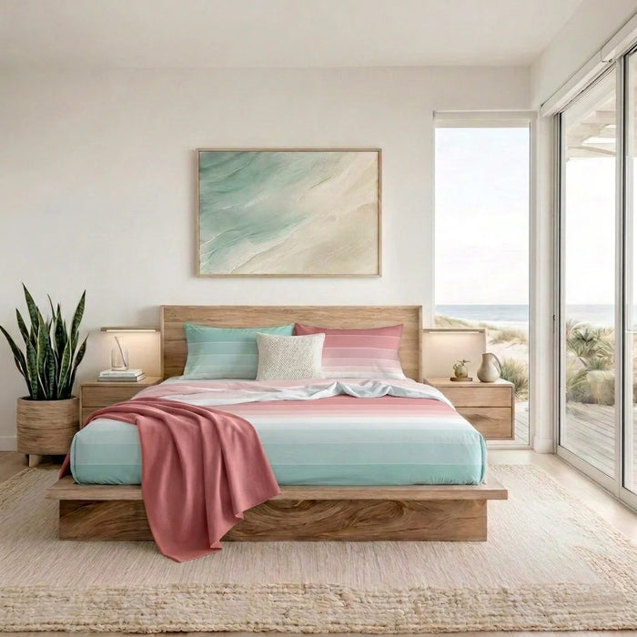 Completo Letto in Cotone Matrimoniale Shades Blu/Rosa
