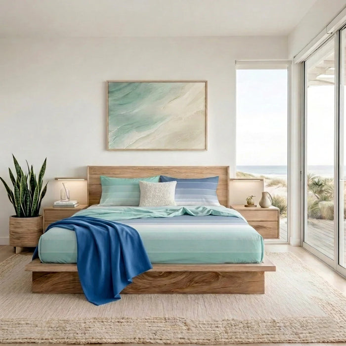 Completo Letto in Cotone Matrimoniale Shades Acquamarina/Blu
