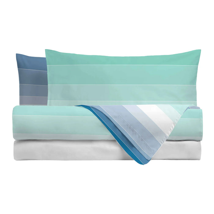 Completo Letto in Cotone Matrimoniale Shades Acquamarina/Blu