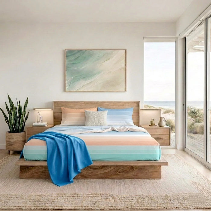 Completo Letto in Cotone Matrimoniale Shades Azzurro/Pesca