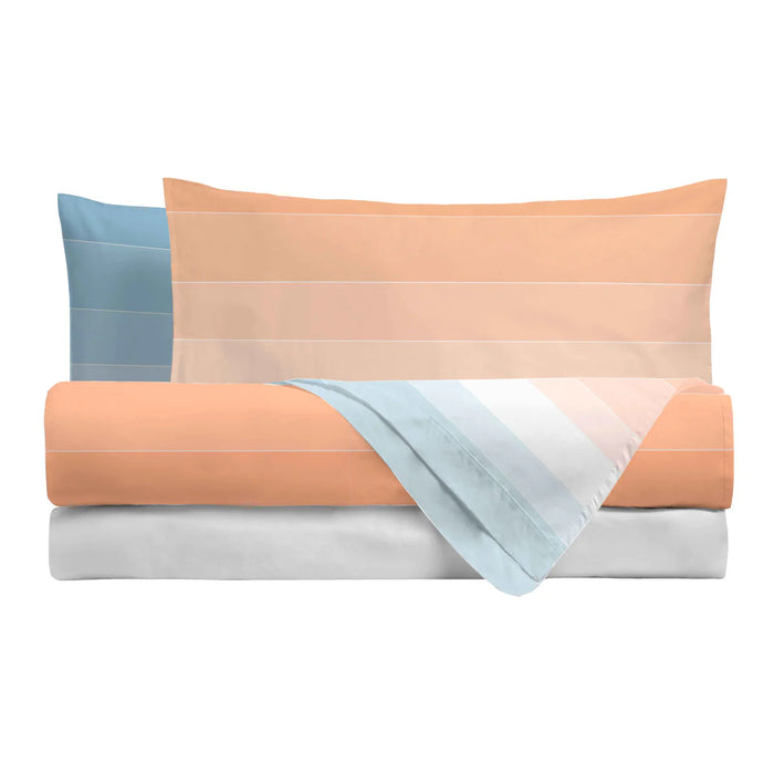 Completo Letto in Cotone Matrimoniale Shades Azzurro/Pesca