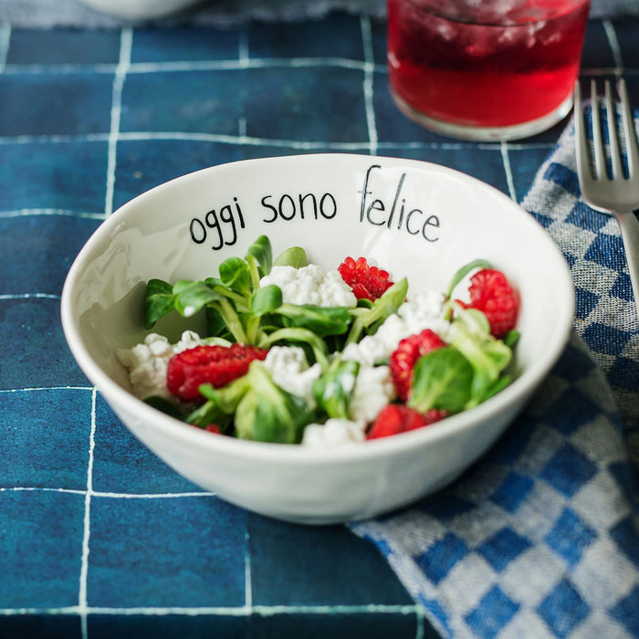 Set 2 Coppette 15,5cm in Gres "Oggi Sono Felice”