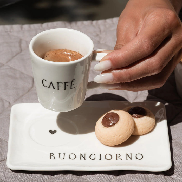 Set 2 Piattini per Tazzine in Gres "Buongiorno" 10x15cm