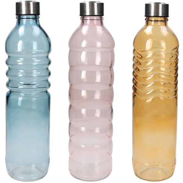 Bottiglia in Vetro 1,25l con Tappo in Acciaio - 3 Colori