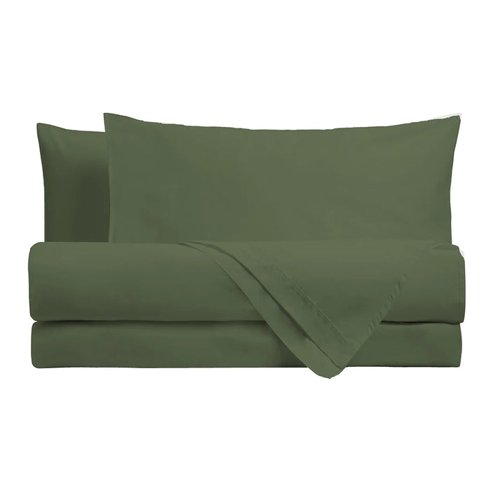 Completo Letto Matrimoniale in Percalle Tinta Unita Verde Oliva