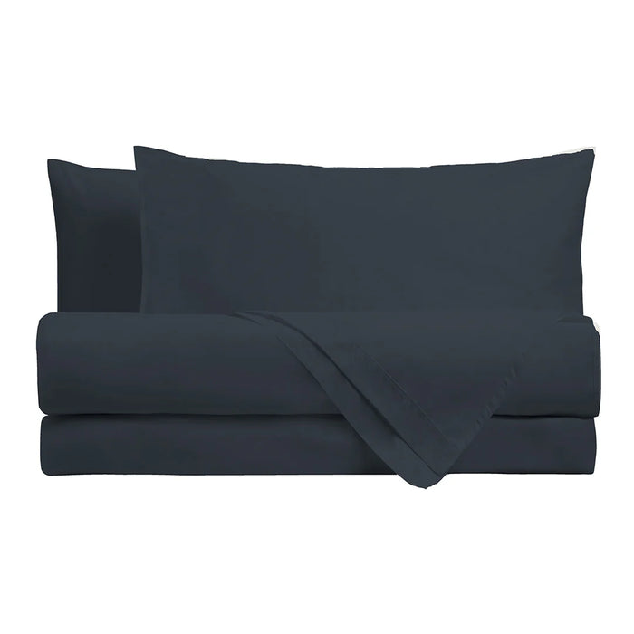 Completo Letto Matrimoniale in Percalle Tinta Unita Blu Notte