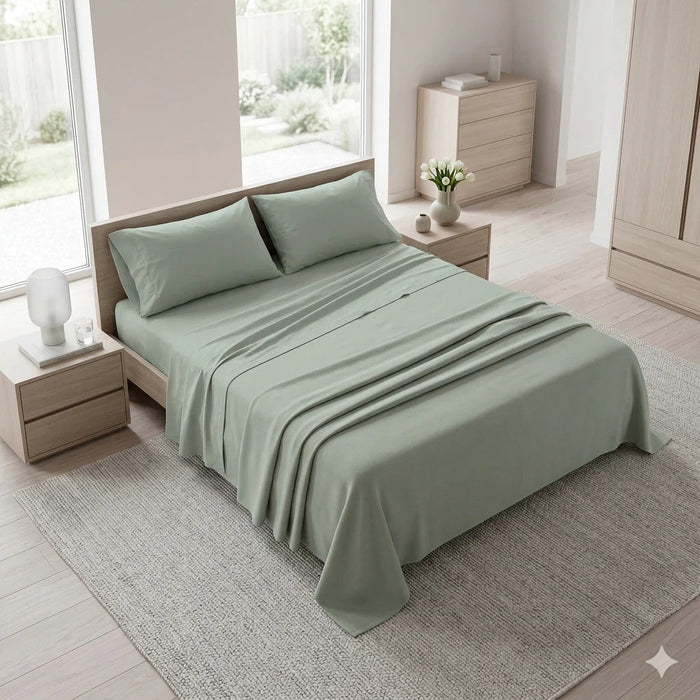 Completo Letto Matrimoniale Tinta Unita Verde Salvia