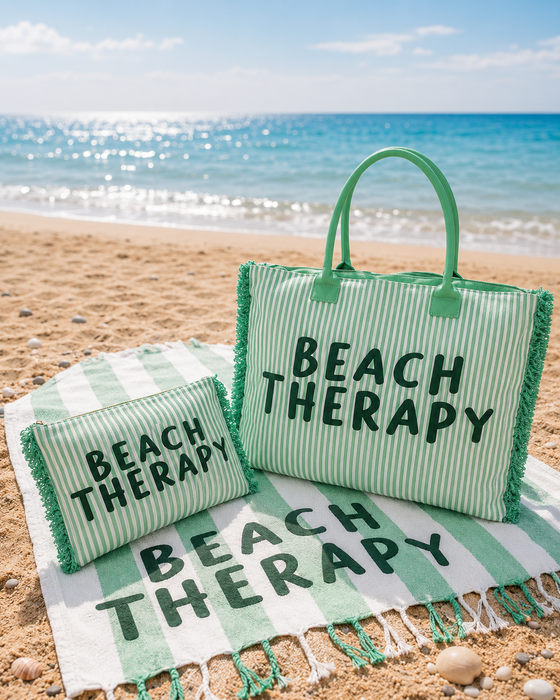 Beach Therapy Verde - Telo Mare, Pochette, Borsa Mare