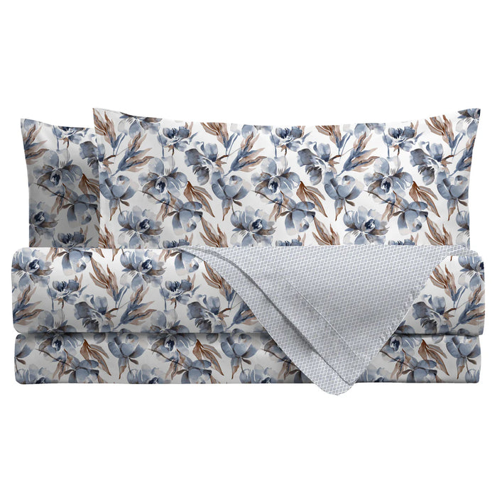 Completo Letto Fleur Blu in Cotone Singolo