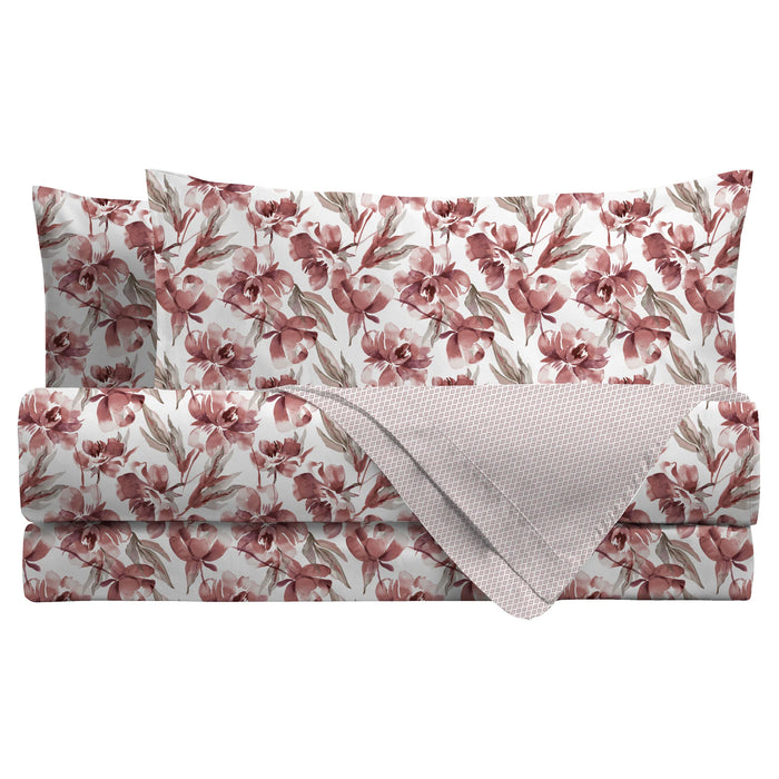 Completo Letto Fleur Burgundy in Cotone Singolo