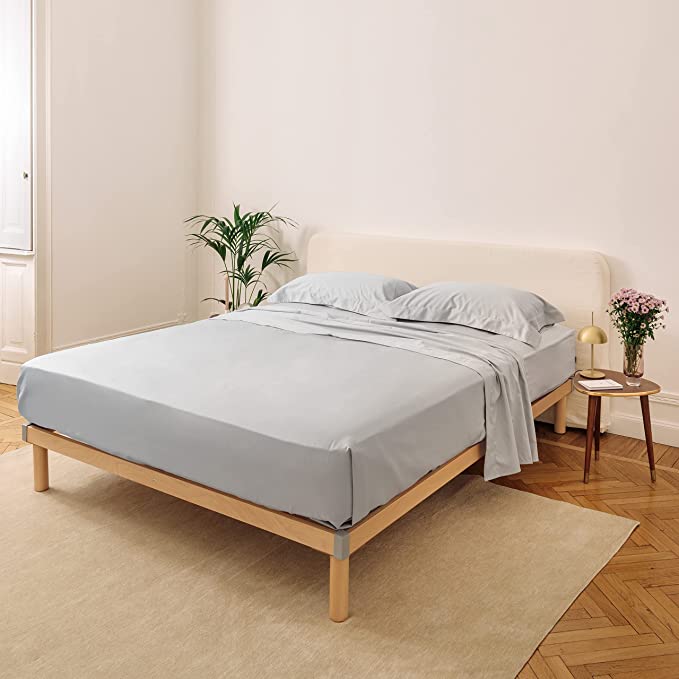 Completo Letto Raso di Cotone Tinta Unita Grigio Perla