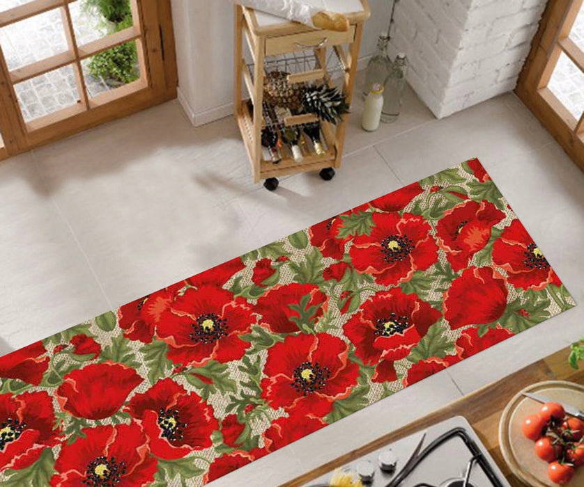 Beige Damask Non-slip Cotton Polyester Rug by the Meter