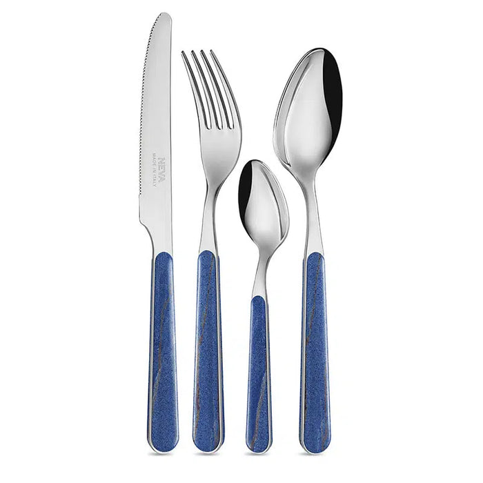 Set 24 Posate Effetto Marmo Blu